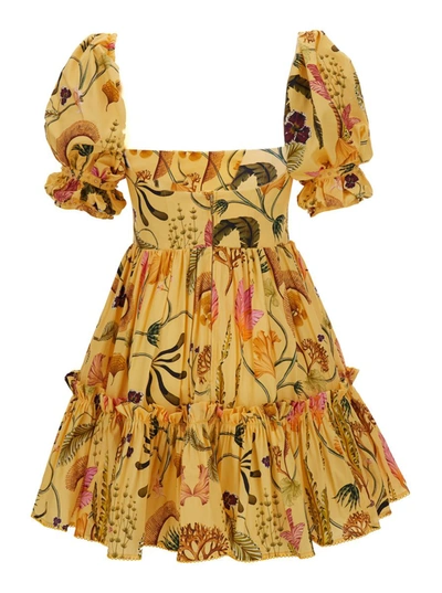 Shop Agua By Agua Bendita Yellow 'alaria Habitat' Mini Dress In Cotton Woman In Multicolor