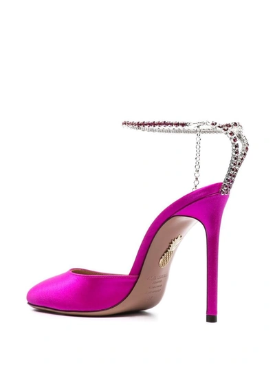 Shop Aquazzura Fuchsia Pink 'ice' Pumps Satin Effect With Crystal Embellishment In Leather Woman In Fuxia