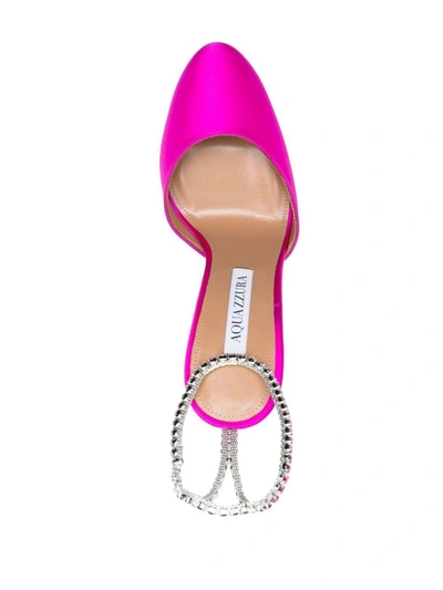 Shop Aquazzura Fuchsia Pink 'ice' Pumps Satin Effect With Crystal Embellishment In Leather Woman In Fuxia