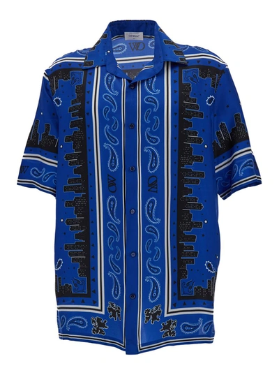 Shop Off-white Blue Bandana Print Satin Shirt In Viscose Man
