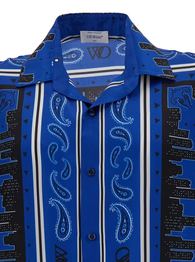 Shop Off-white Blue Bandana Print Satin Shirt In Viscose Man