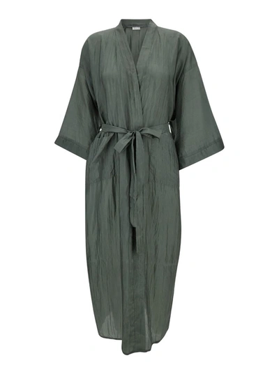 Shop The Rose Ibiza 'bata' Green Kimono With Matching Belt In Silk Woman