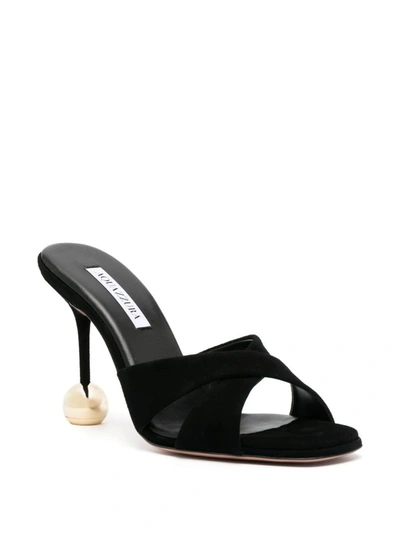 Shop Aquazzura Black Sandals With High Sculpted Heel In Suede Woman