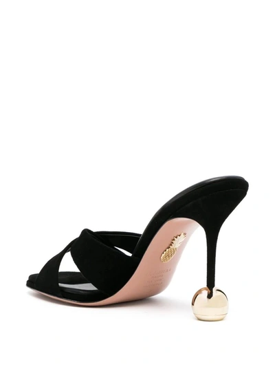 Shop Aquazzura Black Sandals With High Sculpted Heel In Suede Woman