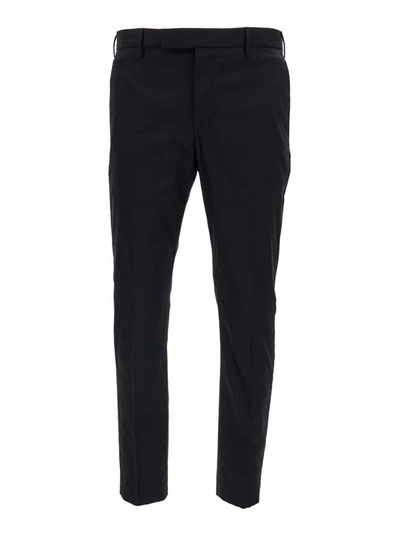 Shop Pt Torino Black Slim Cut Tailored Trousers In Cotton Blend Man