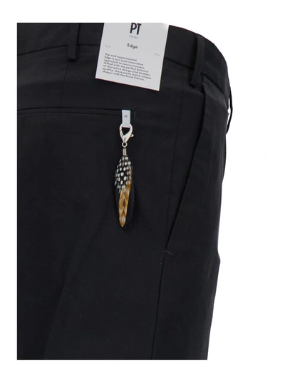 Shop Pt Torino Black Slim Cut Tailored Trousers In Cotton Blend Man