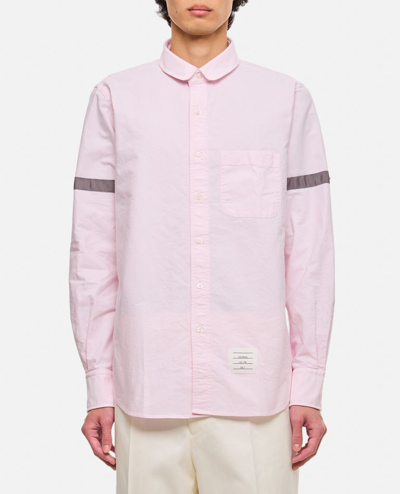Shop Thom Browne Straight Fit Mini Round Collar Cotton Shirt In Rose