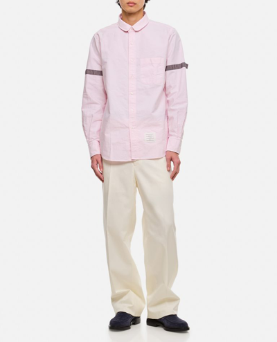 Shop Thom Browne Straight Fit Mini Round Collar Cotton Shirt In Rose