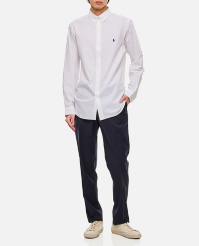Polo Ralph Lauren Long-sleeve Button-up Shirt With Pointed Collar And Embroidered Logo In White