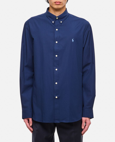 Polo Ralph Lauren Blue Shirt With Button-down Collar And Pony Embroidery On The Front In Blue
