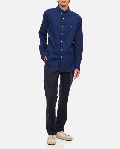 Polo Ralph Lauren Blue Shirt With Button-down Collar And Pony Embroidery On The Front In Blue