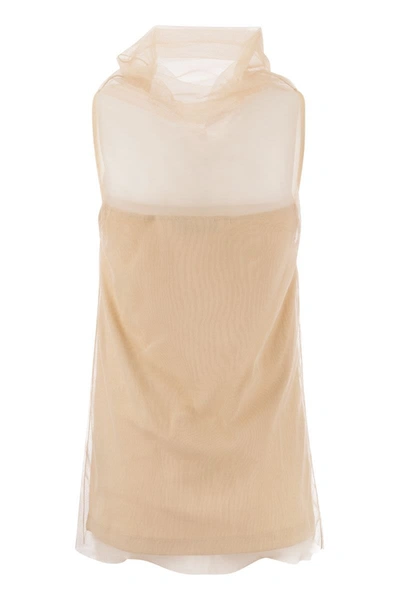 Shop Fabiana Filippi Jersey Top With Tulle In Powder