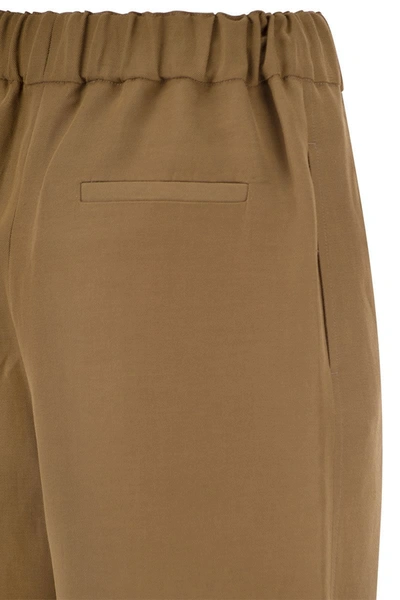 Shop Fabiana Filippi Viscose And Linen Jogging Trousers In Cognac