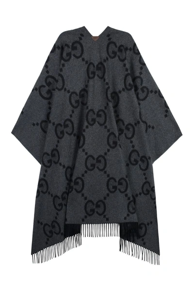 Shop Gucci Gg Wool Poncho In Black