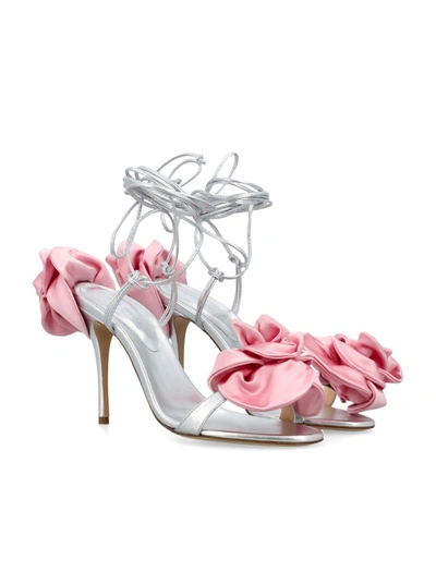 Shop Magda Butrym Wrap Around Double Flower Sandals In Silver