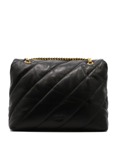 Shop Pinko Black Leather Love Crossbody Bag