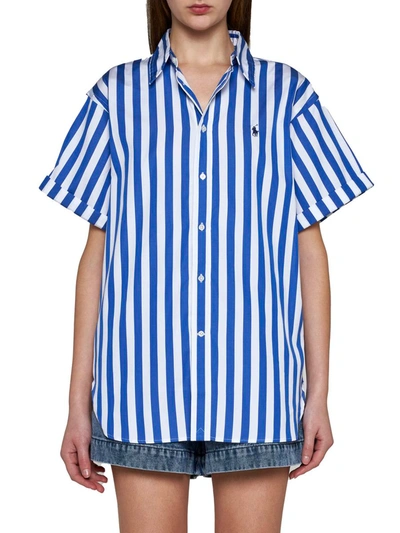 Shop Polo Ralph Lauren White And Blue Cotton Shirt