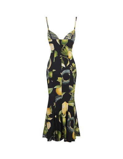 Shop Roberto Cavalli Dress With Straps And Lemon Print In Black