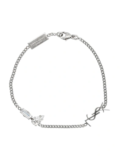 Shop Saint Laurent Cassandre Charm Bracelet In Argent Oxyde/crystal
