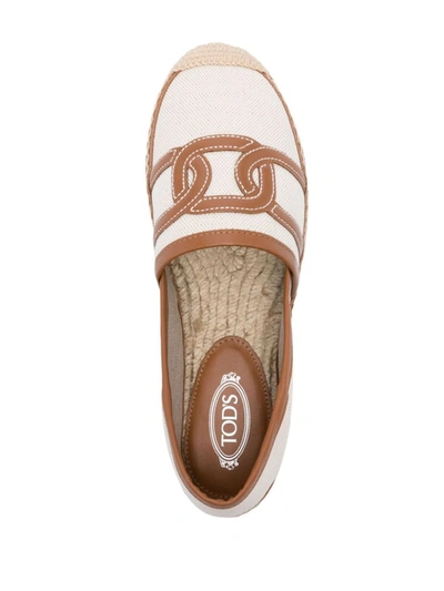 Shop Tod's Canvas And Leather Espadrilles In Leather Brown