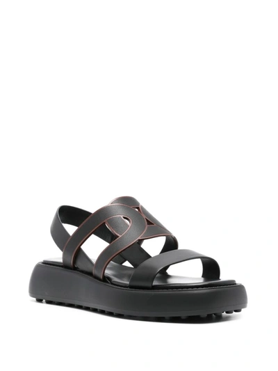 Shop Tod's Leather Platform Sandals In Black