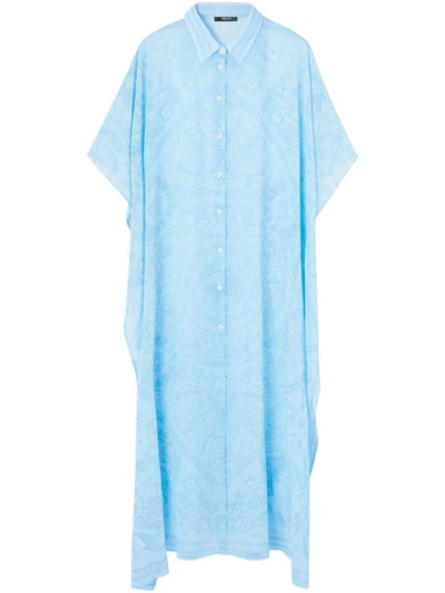 Shop Versace Barocco Print Chiffon Swim Robe In Clear Blue