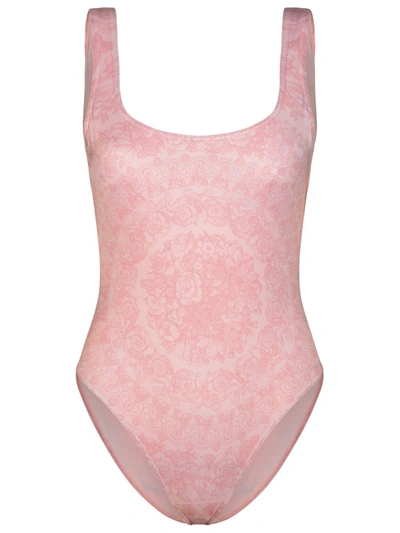 Shop Versace Barocco Print Swimsuit In Pink