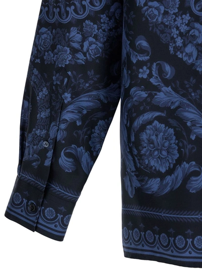 Shop Versace Barocco Print Silk Shirt In Blue