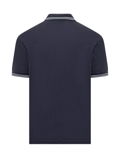 Shop Versace 'medusa' Blue Cotton Polo Shirt