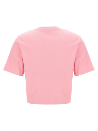 Shop Versace Bropped T-shirt With Embroidered Logo Pin In Pale Pink
