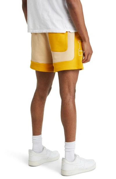 Diet Starts Monday French Terry Drawstring Row Shorts In Tan/ Yellow