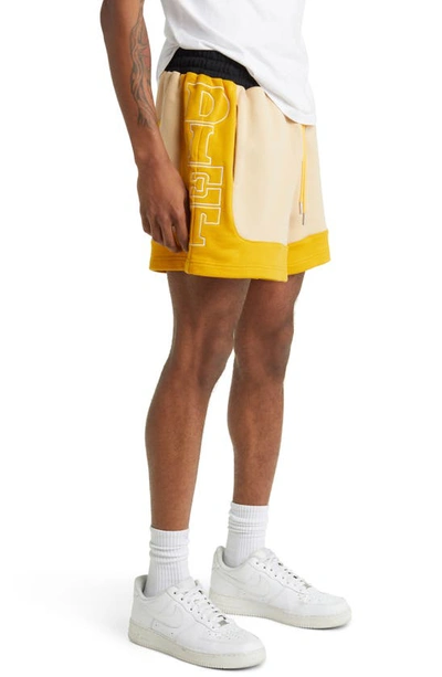 Diet Starts Monday French Terry Drawstring Row Shorts In Tan/ Yellow