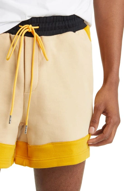 Diet Starts Monday French Terry Drawstring Row Shorts In Tan/ Yellow