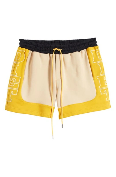 Diet Starts Monday French Terry Drawstring Row Shorts In Tan/ Yellow
