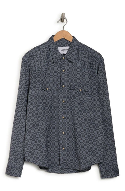 Shop Corridor Overshot Check Western Button-up Shirt In Blue Check