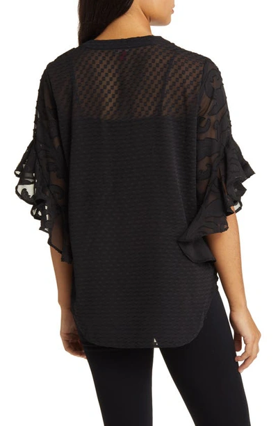 Vince Camuto Plus Size Ruffle Sleeve Henley Blouse In Rich Black