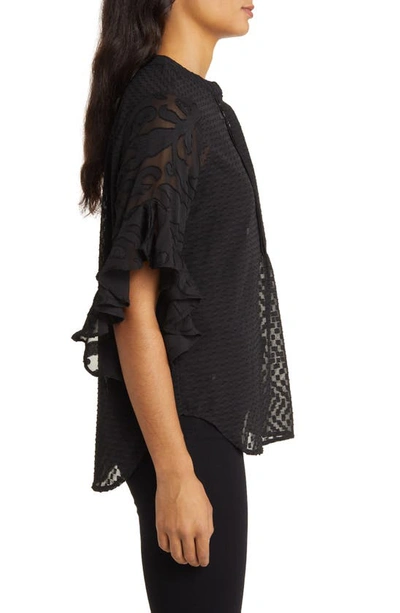 Vince Camuto Plus Size Ruffle Sleeve Henley Blouse In Rich Black