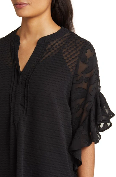 Vince Camuto Plus Size Ruffle Sleeve Henley Blouse In Rich Black