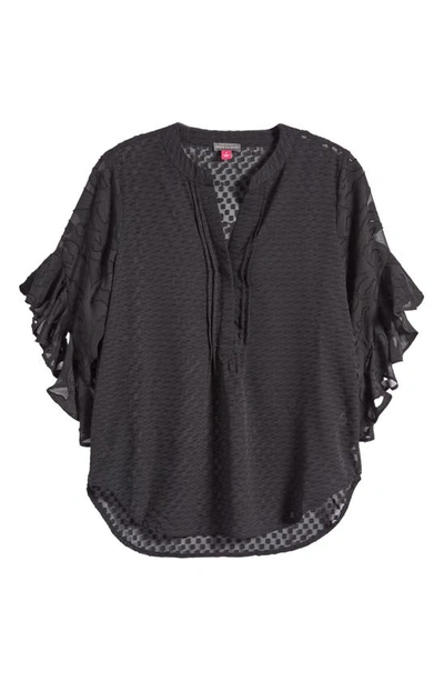 Vince Camuto Plus Size Ruffle Sleeve Henley Blouse In Rich Black