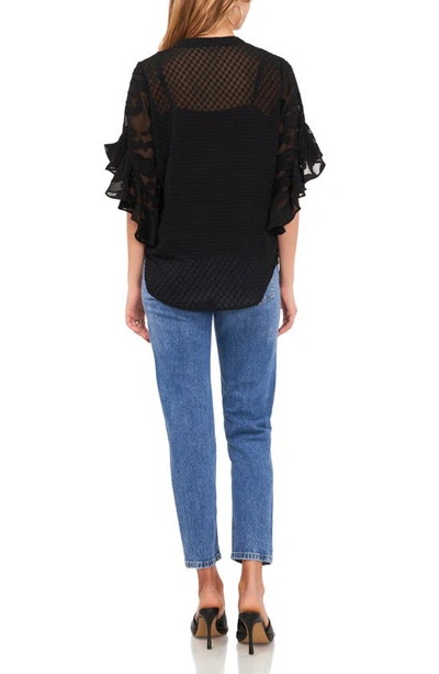 Vince Camuto Plus Size Ruffle Sleeve Henley Blouse In Rich Black