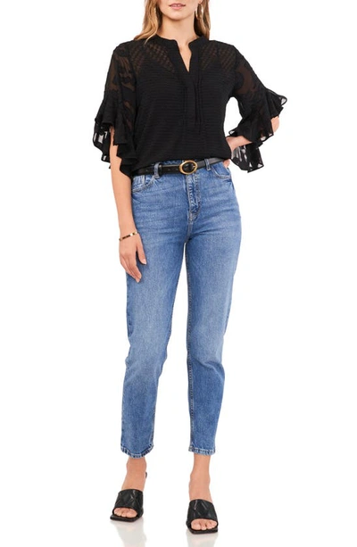 Vince Camuto Plus Size Ruffle Sleeve Henley Blouse In Rich Black