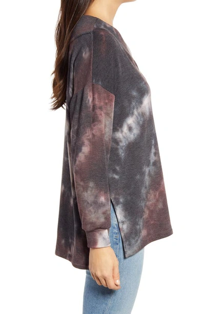 Loveappella Wide Neck Tie Dye Tunic Pullover In Charcoal/ Mauve