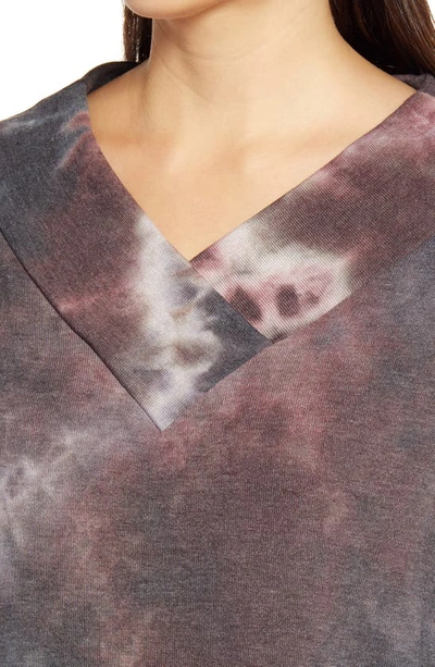 Loveappella Wide Neck Tie Dye Tunic Pullover In Charcoal/ Mauve