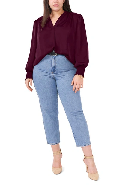 Vince Camuto Smocked Long Sleeve V-neck Blouse In Pickled Beet