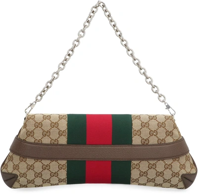 Shop Gucci Horsebit Chain Shoulder Bag In Beige