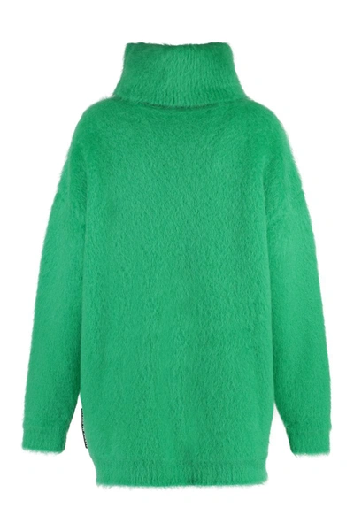Shop Gucci Knitted Turtleneck Dress In Green