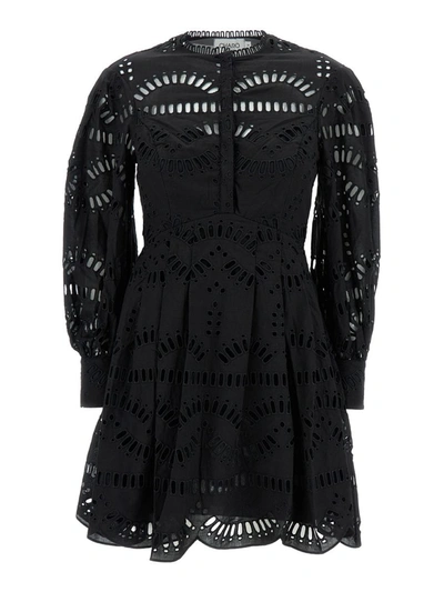 Shop Charo Ruiz 'franca' Mini Black Dress With Floreal Print In Cotton Blend Woman