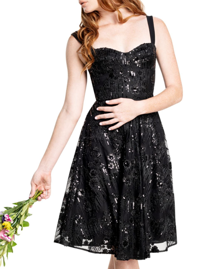 Shop Dress The Population Women's Bridal Adelina Fit-and-flare Dress In Black Multi