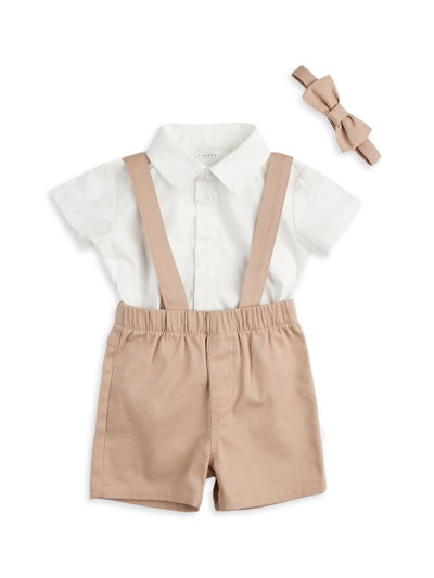 Shop Firsts By Petit Lem Baby Boy's Petit Lem Poplin Shirt & Suspender Shorts Set In Off White