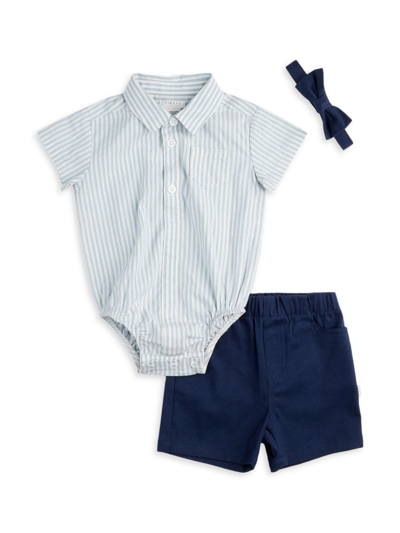 Shop Firsts By Petit Lem Baby Boy's Petit Lem Celestial Striped Poplin Shirt & Shorts Set In Light Blue